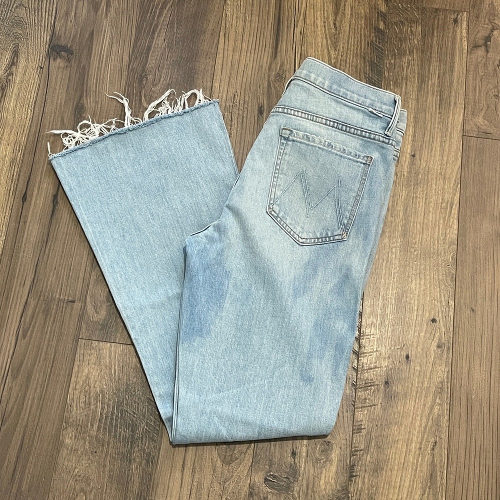 Mother Denim Light Wash High Rise Frayed Raw Hem Flare Jeans Size 32